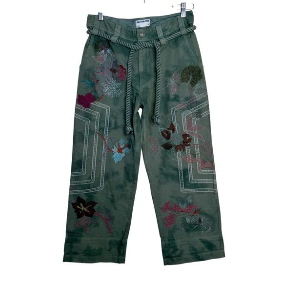 NEW We The Free People Electric Sands Embroidered Pants Women's Size 6 Green - Picture 3 of 8